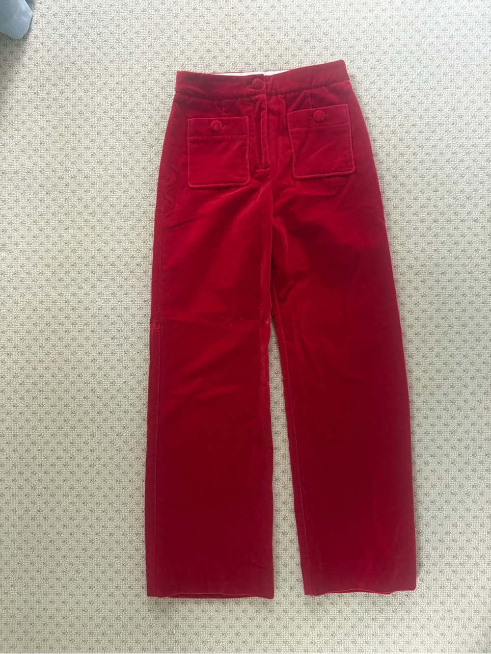 Sezane Women’s Red Velvet Wide-Leg Pants, size 34 (US size 2)